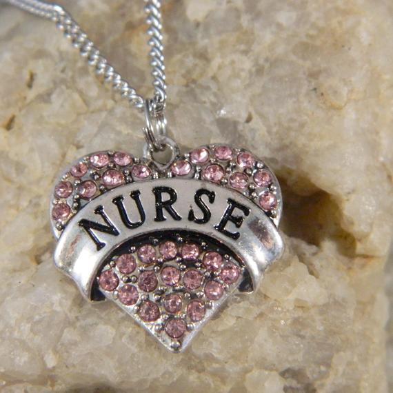 Pink Crystal Heart Nurse Necklace